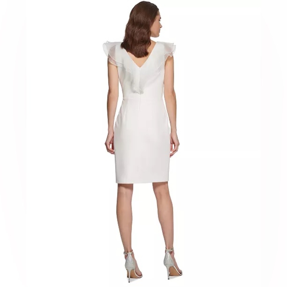 DKNY Sheath Dress with Frothy Organza Ruffles in Ivory, Size 6 New w/Tag $199 - Picture 5 of 11